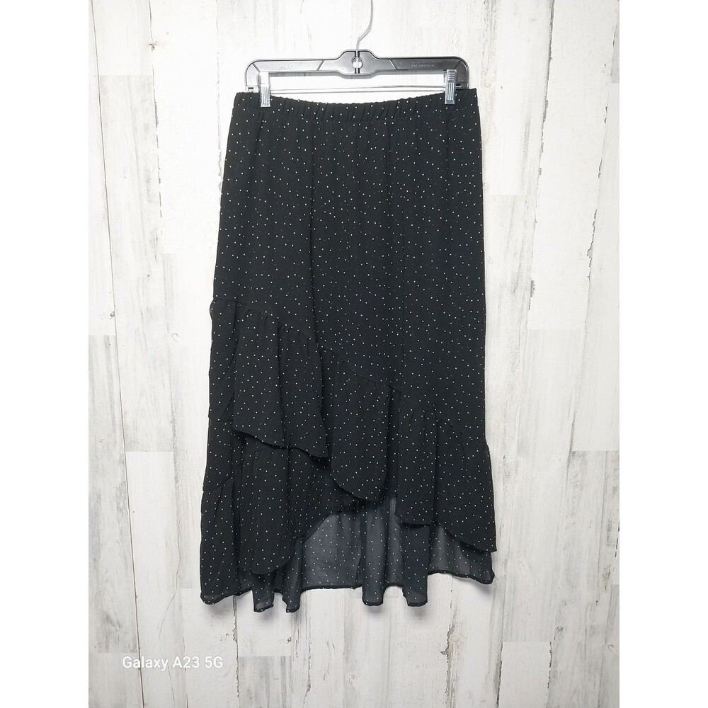A New Day Black Polka Dot Tiered Ruffle Hi Low Skirt Medium